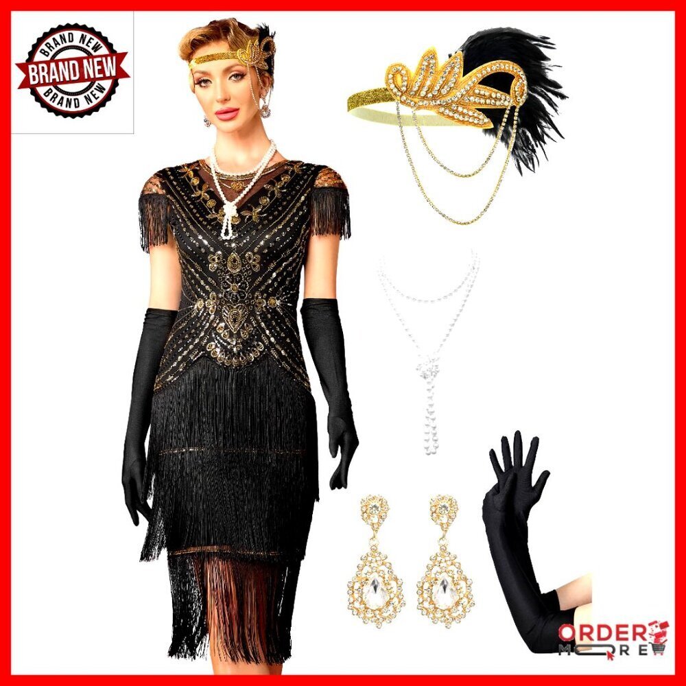 1920s Flapper Dress with Sequin Detail and Fringe Hem for Gatsby Parties